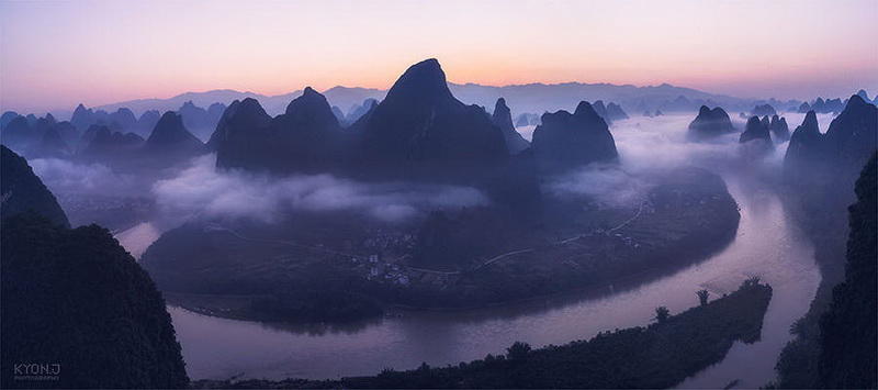 Красивейшие виды китайского Гуйлинь в утреннем тумане