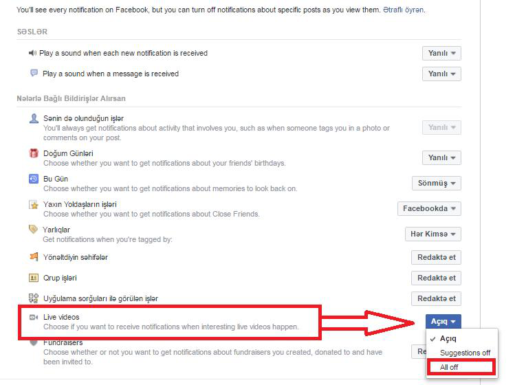 "Facebook"da canlı yayım bildirişlərindən bezmisiniz?
