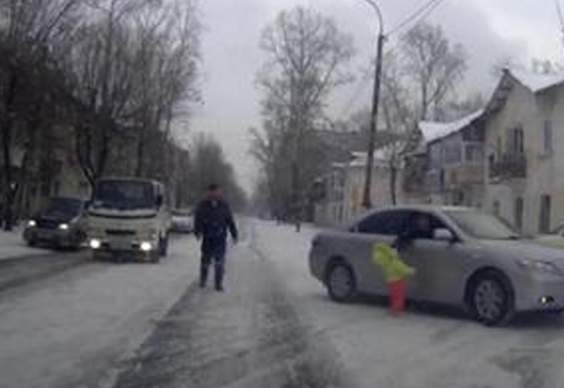 Мужчина, не выходя из машины, спас малыша, вышедшего на дорогу