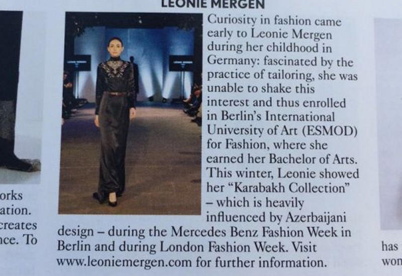 В журнале «Vogue» представлена «Карабахская коллекция» Леони Мерген