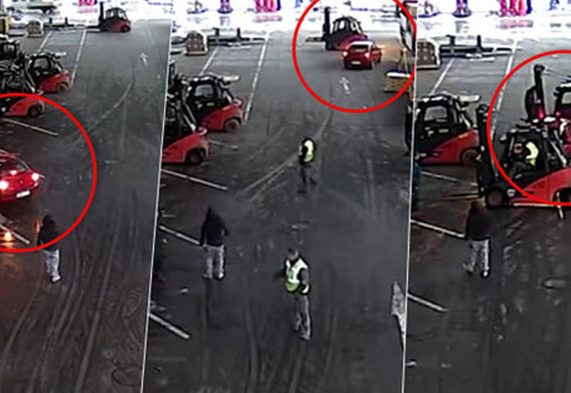 Автопогрузчики заблокировали машину, в которой воры пытались вывезти похищенное