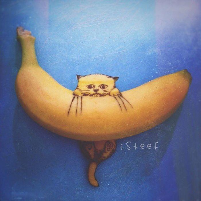 Yaradıcılığın limiti yoxdur - Banan qabığında sənət əsəri