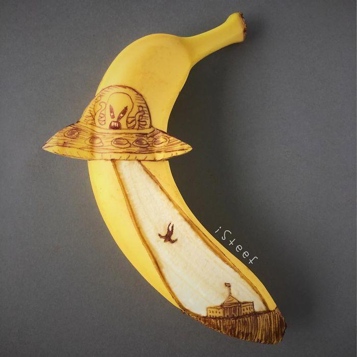 Yaradıcılığın limiti yoxdur - Banan qabığında sənət əsəri