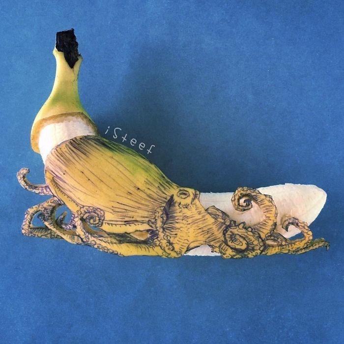 Yaradıcılığın limiti yoxdur - Banan qabığında sənət əsəri