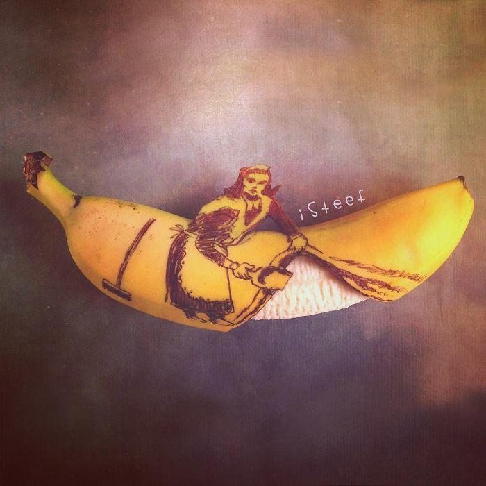 Yaradıcılığın limiti yoxdur - Banan qabığında sənət əsəri