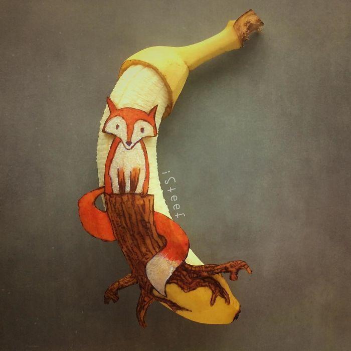 Yaradıcılığın limiti yoxdur - Banan qabığında sənət əsəri