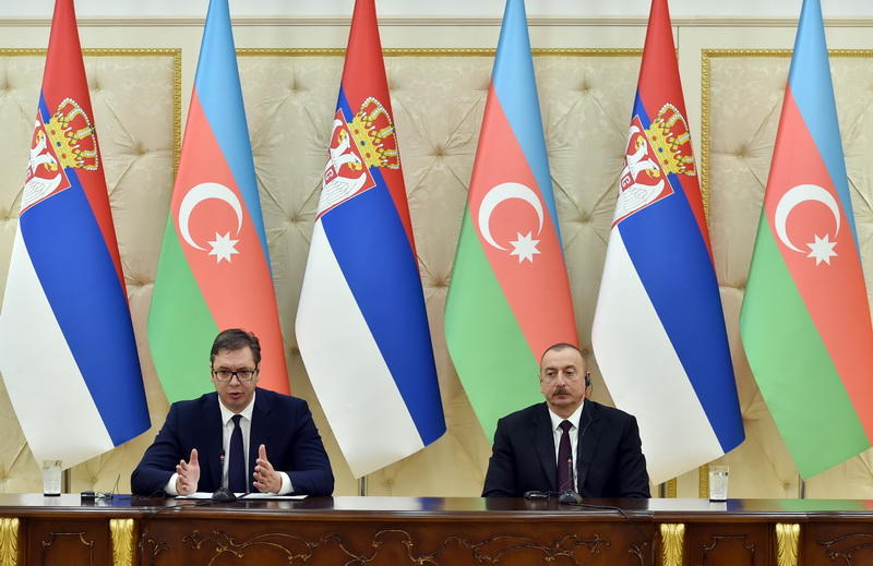 Президенты Азербайджана и Сербии выступили с заявлениями для печати