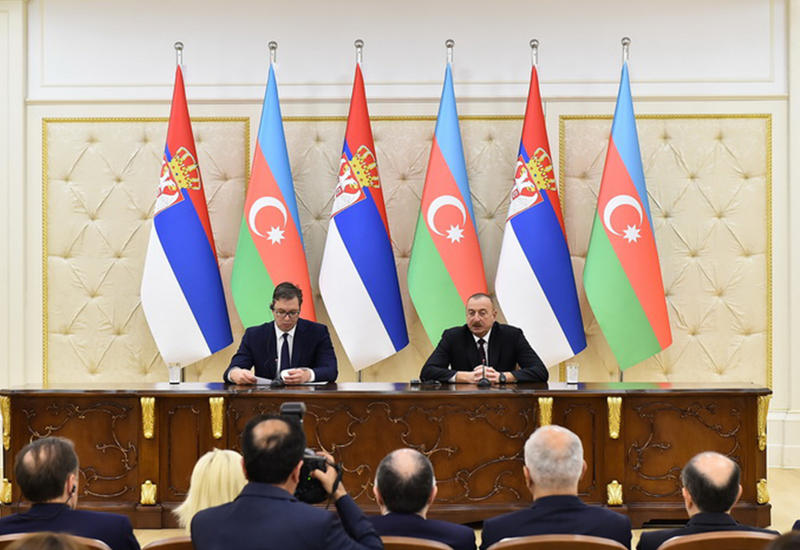 Президенты Азербайджана и Сербии выступили с заявлениями для печати