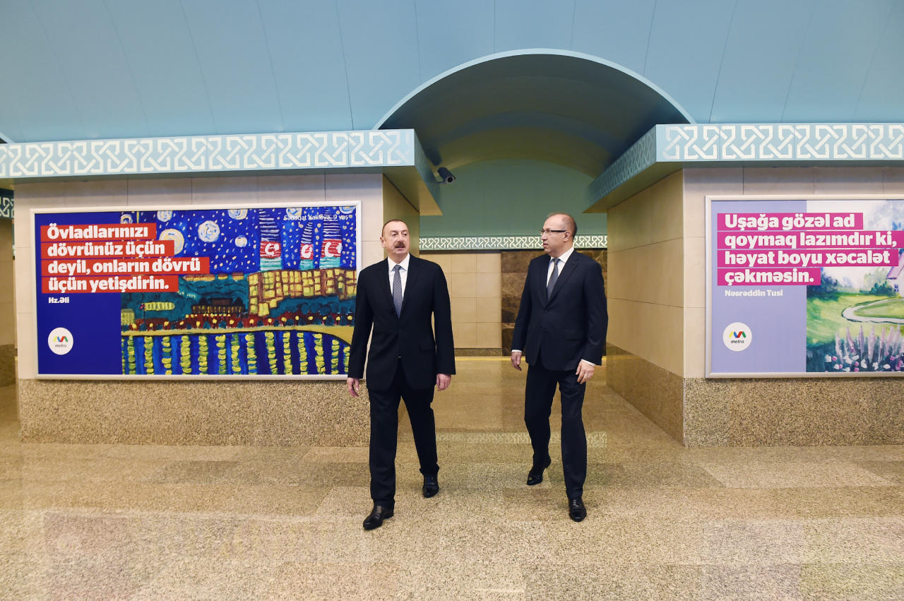 Президент Ильхам Алиев ознакомился с проведенными на станции метро "Сахиль" после реконструкции работами