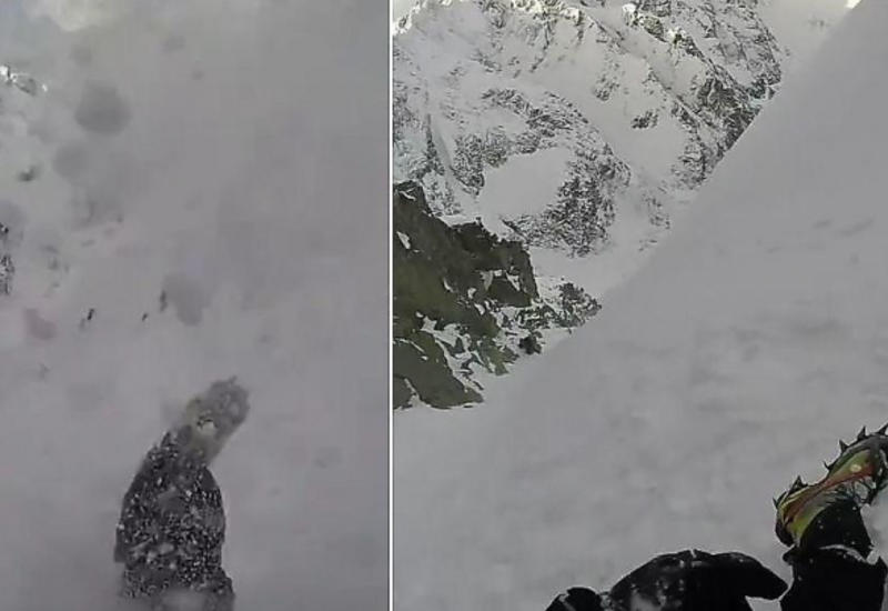 Альпинист чудом не упал с заснеженного склона горы