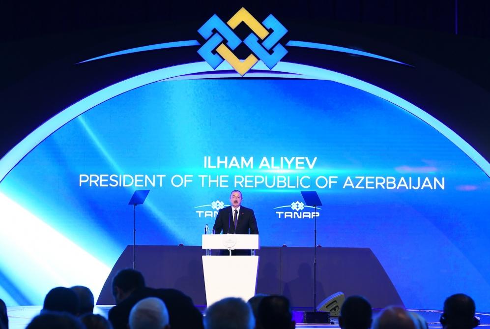 Президент Ильхам Алиев принял участие в церемонии открытия части проекта TANAP, соединяющейся с Европой
