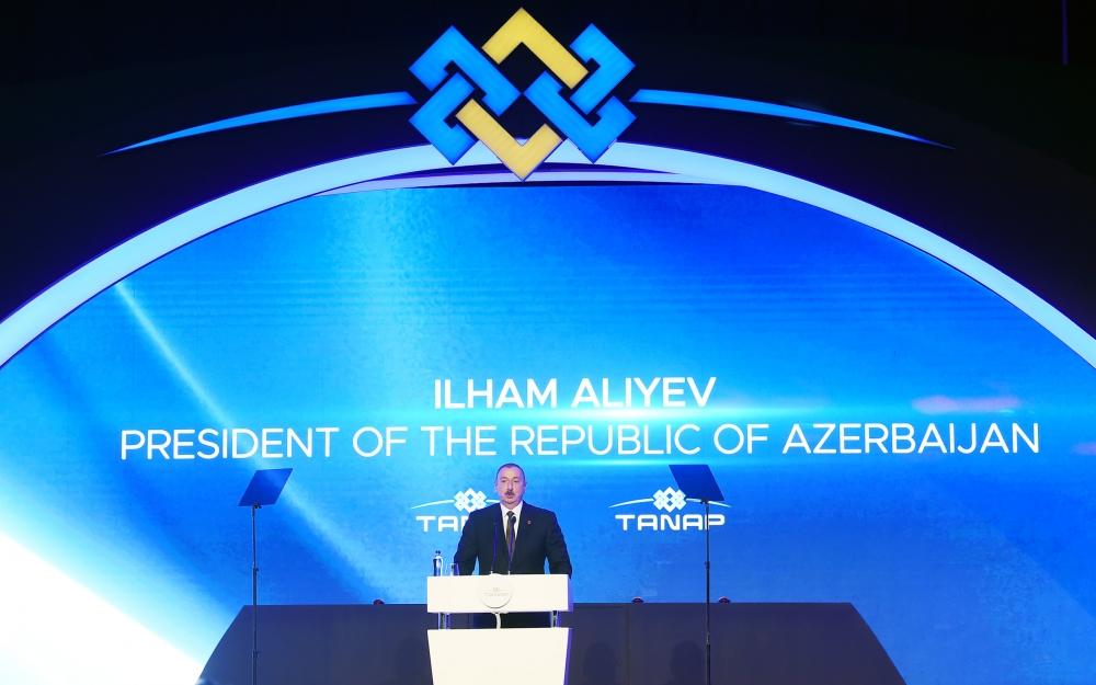 Президент Ильхам Алиев принял участие в церемонии открытия части проекта TANAP, соединяющейся с Европой
