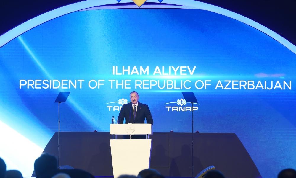 Президент Ильхам Алиев принял участие в церемонии открытия части проекта TANAP, соединяющейся с Европой