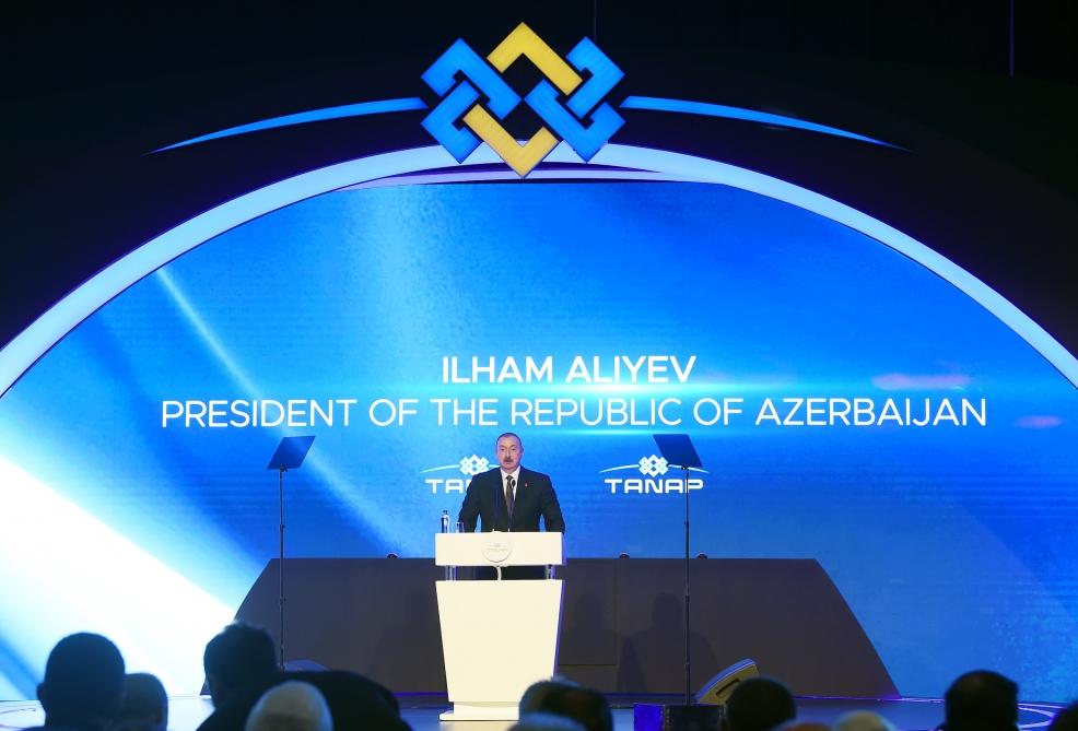 Президент Ильхам Алиев принял участие в церемонии открытия части проекта TANAP, соединяющейся с Европой