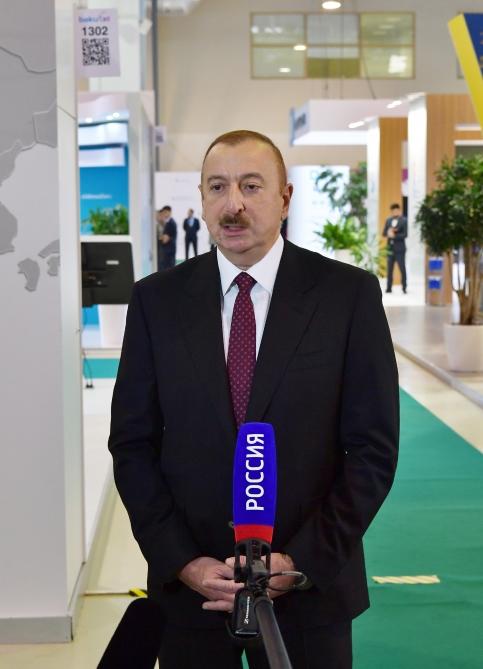 Телеканал «Россия-24» показал репортаж о выставке «Bakutel». В репортаж вошло и интервью Президента Ильхама Алиева