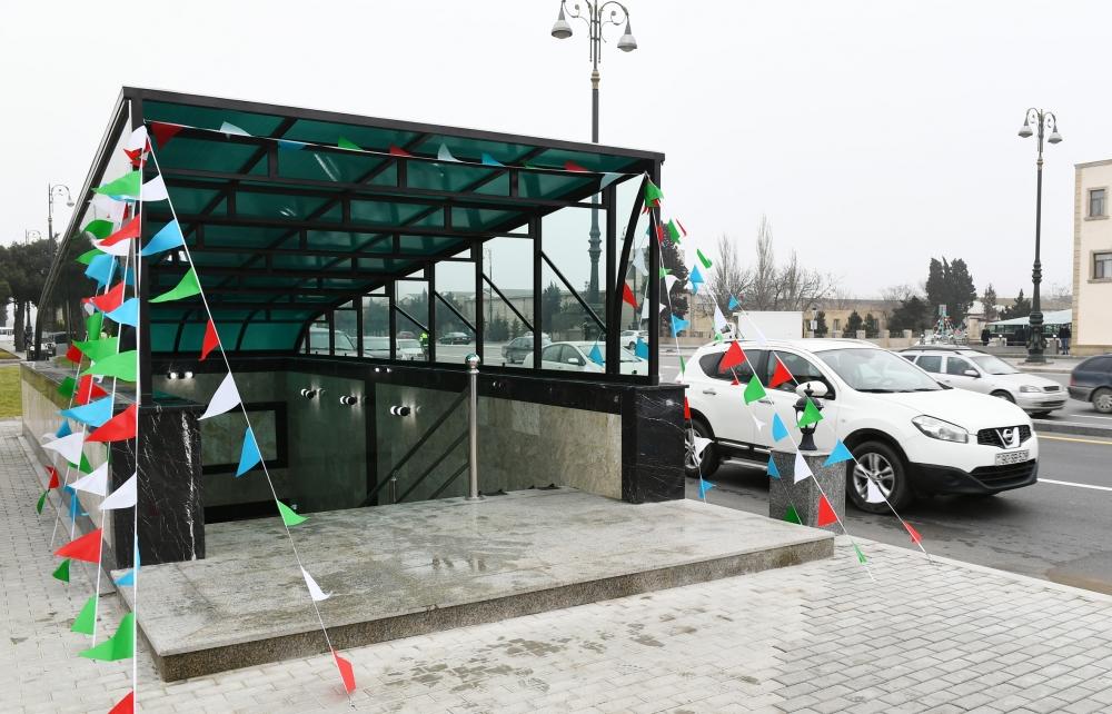Президент Ильхам Алиев принял участие в открытии подземного пешеходного перехода на пересечении проспекта Гейдара Алиева и улицы Зеки Мамедова