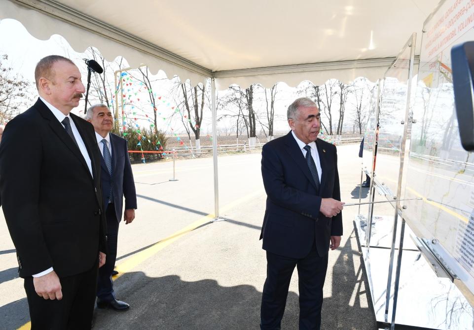 Президент Ильхам Алиев принял участие в открытии автомобильной дороги в Товузе после реконструкции
