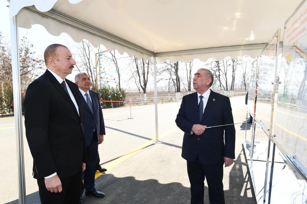 Президент Ильхам Алиев принял участие в открытии автомобильной дороги в Товузе после реконструкции