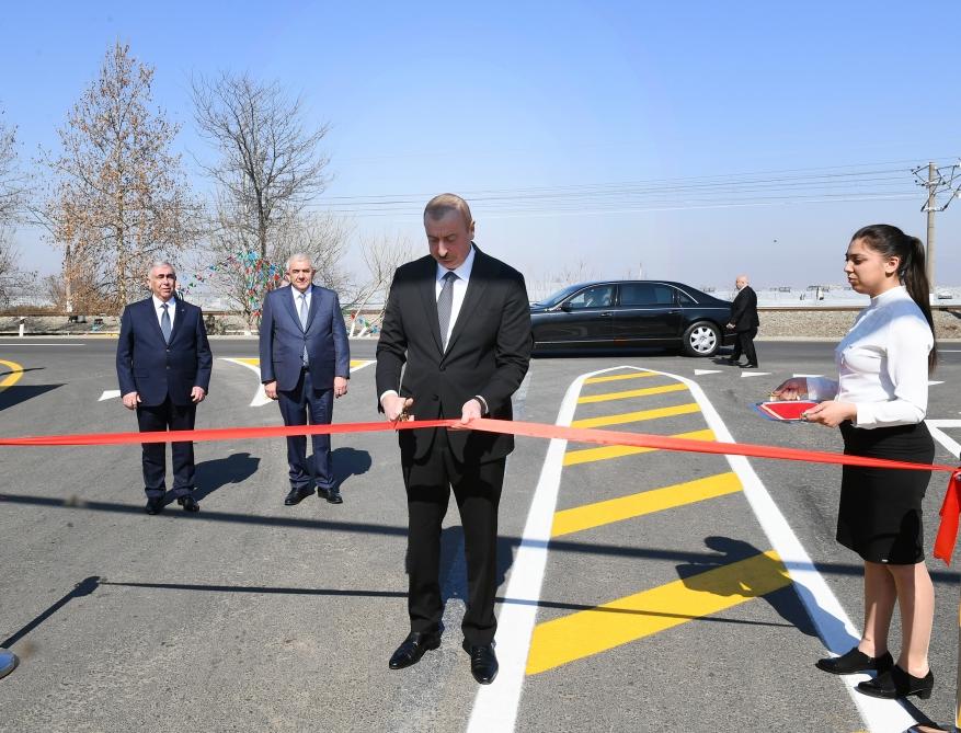 Президент Ильхам Алиев принял участие в открытии автомобильной дороги в Товузе после реконструкции