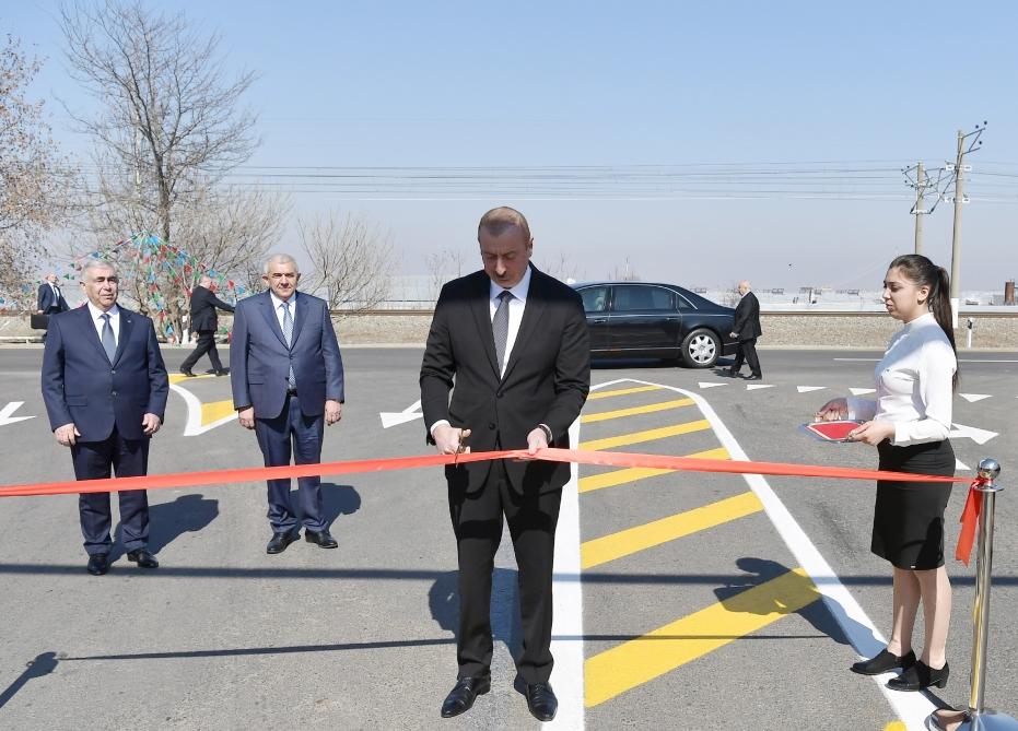 Президент Ильхам Алиев принял участие в открытии автомобильной дороги в Товузе после реконструкции
