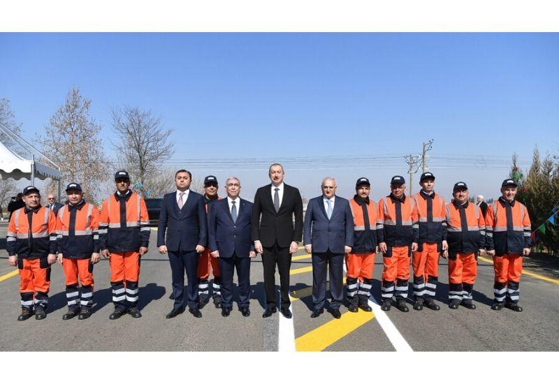 Президент Ильхам Алиев принял участие в открытии автомобильной дороги в Товузе после реконструкции