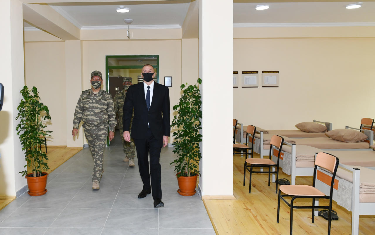 Президент Ильхам Алиев принял участие в открытии N-ской воинской части Министерства обороны