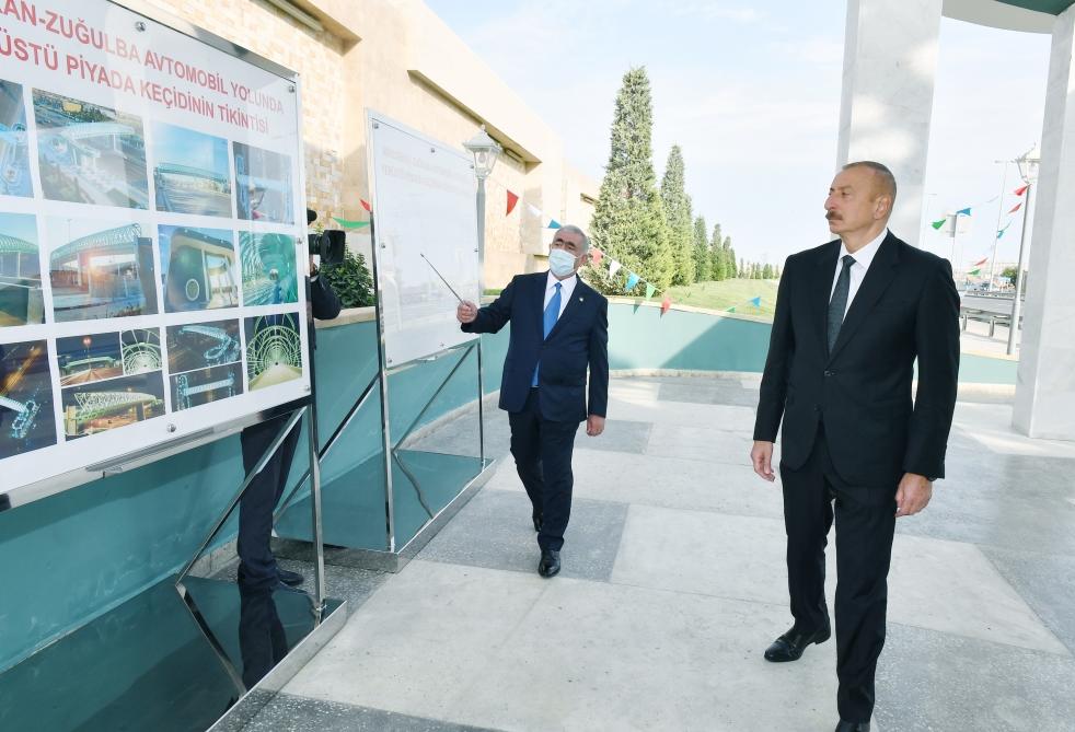 Президент Ильхам Алиев принял участие в открытии надземного пешеходного перехода на автомобильной дороге Мардакян-Загульба
