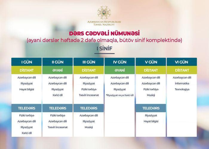 Yeni dərs ili üçün cədvəl nümunələri açıqlanıb