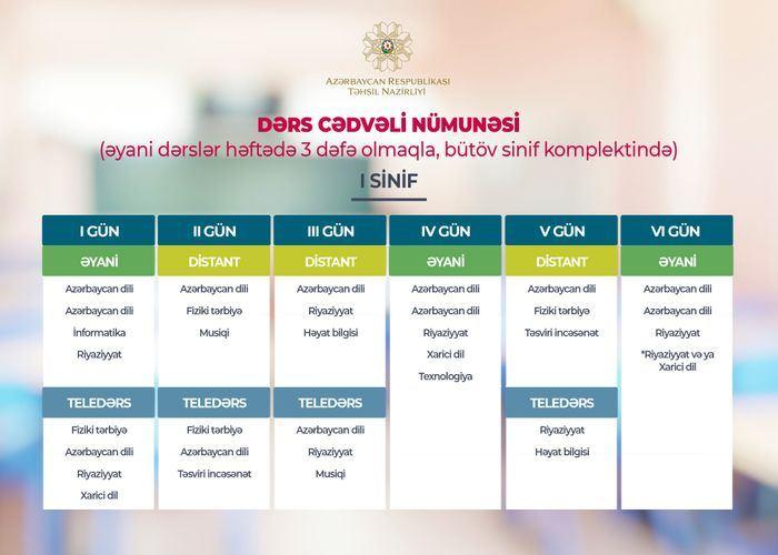 Yeni dərs ili üçün cədvəl nümunələri açıqlanıb