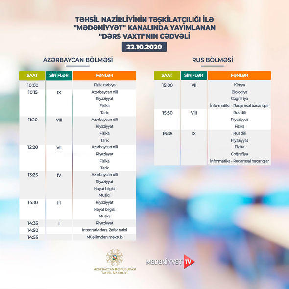 Расписание телеуроков на 22 октября
