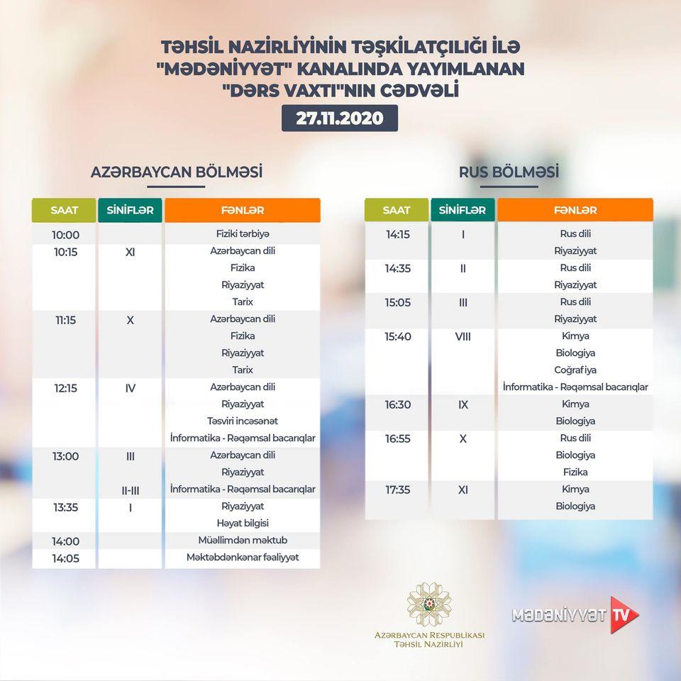 Расписание телеуроков на 27 ноября