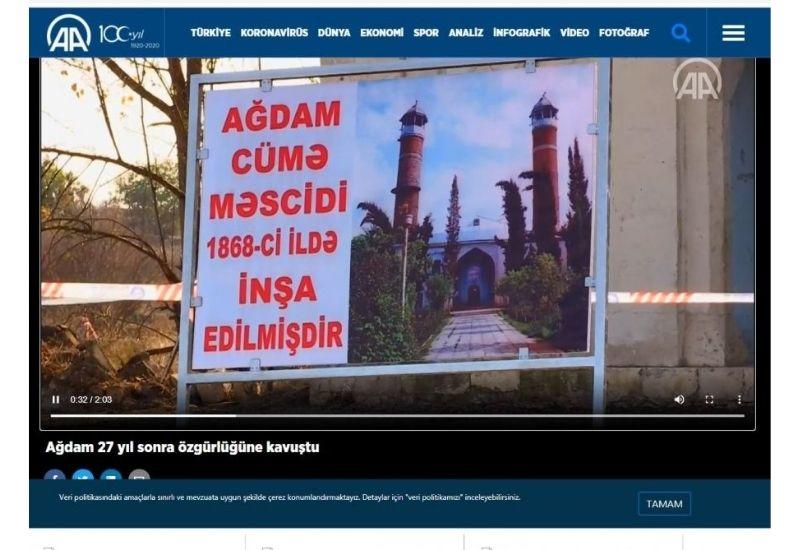 Агентство "Анадолу" опубликовало видеоматериалы из Агдамского района