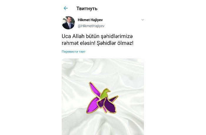 Hikmət Hacıyev şəhidlərdən yazdı