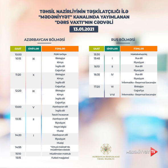 График телеуроков на 13 января