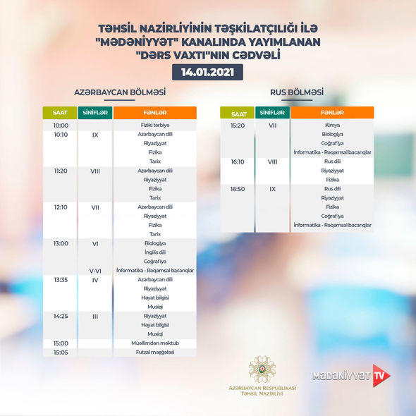 Расписание телеуроков на 14 января