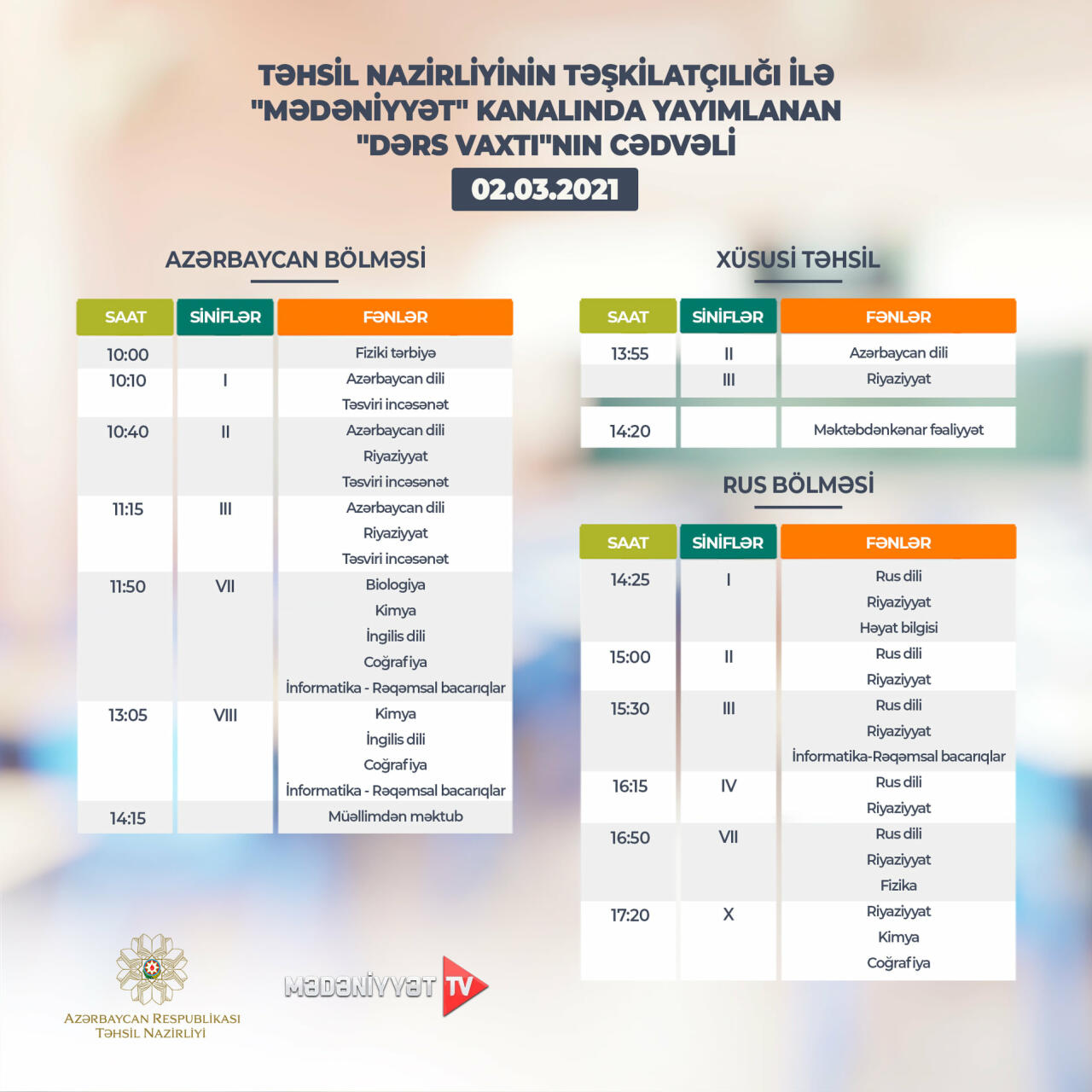Расписание телеуроков на 2 марта