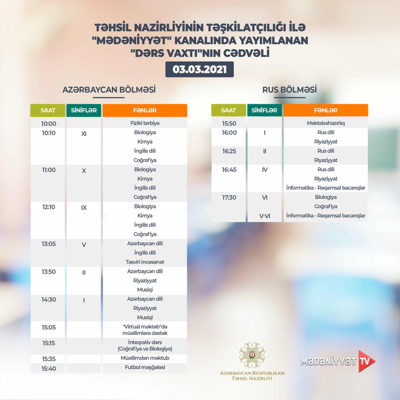 График телеуроков на 3 марта