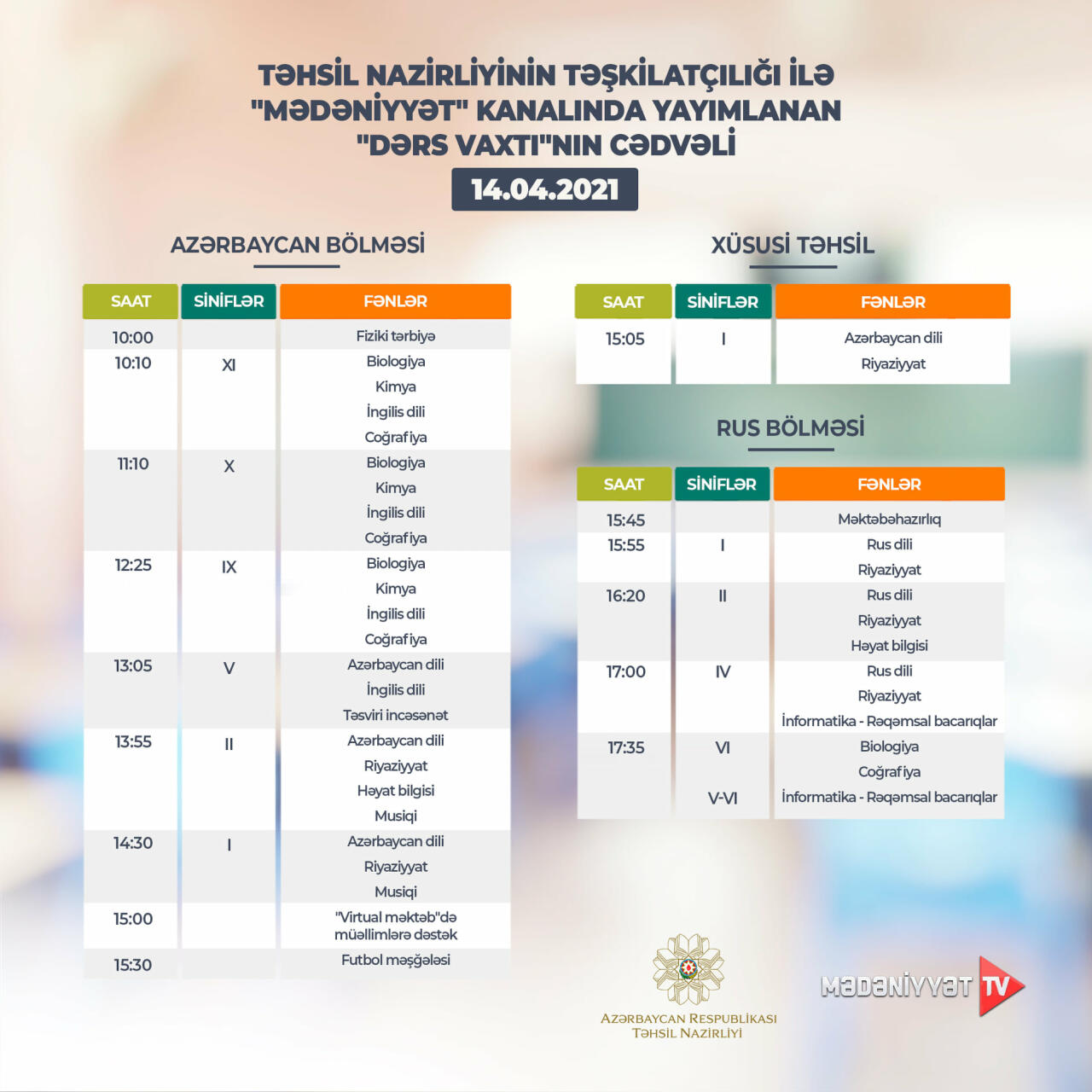 График телеуроков на 14 апреля