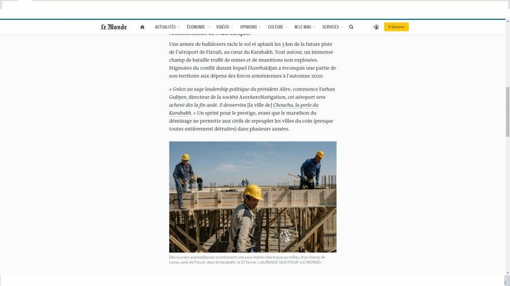 Ведущие французские компании опасаются, что не примут участие в осуществляемых в Карабахе крупных проектах