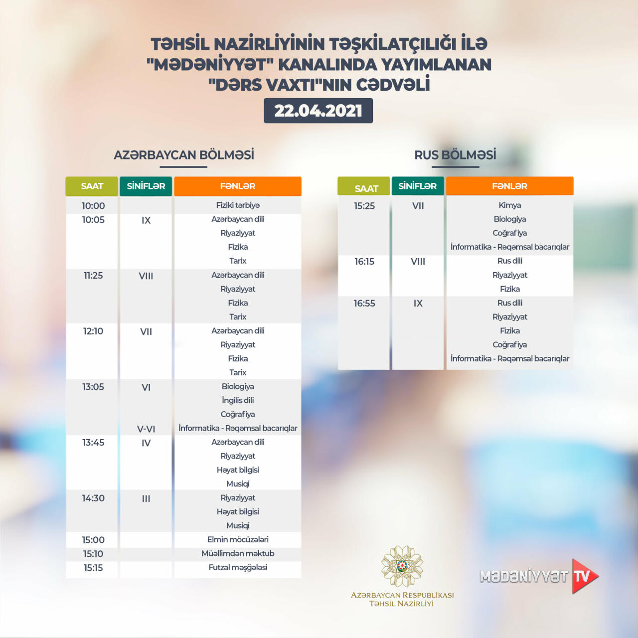 Расписание телеуроков на 22 апреля