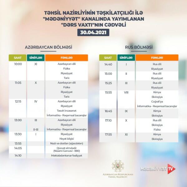 График телеуроков на 30 апреля