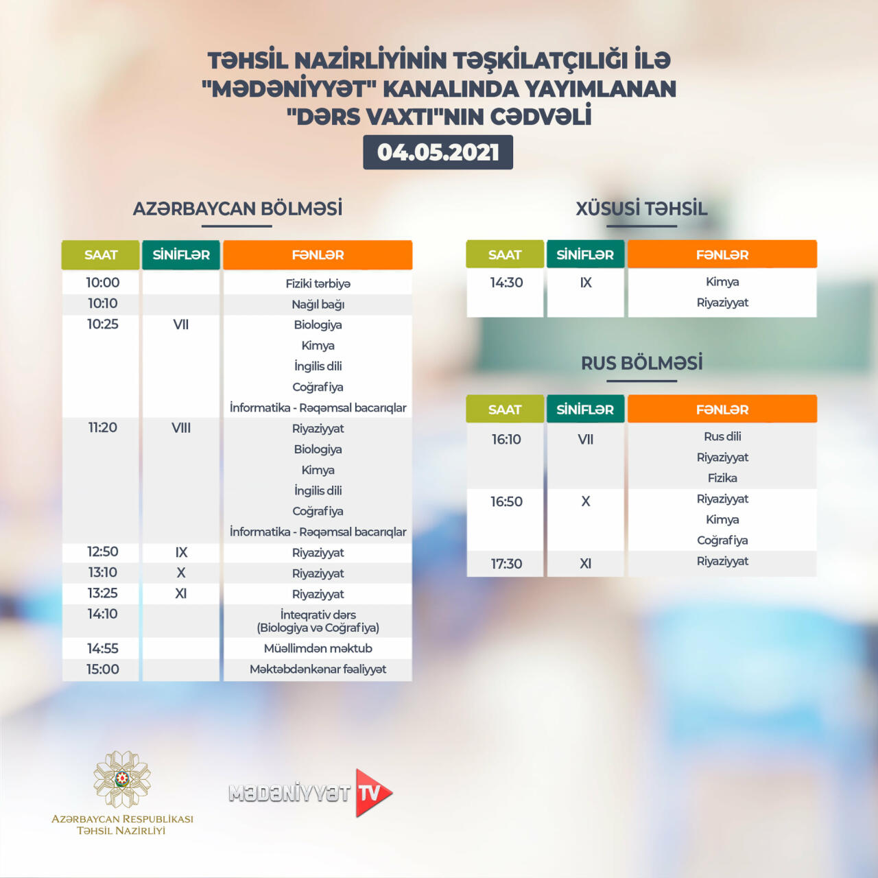 Расписание телеуроков на 4 мая