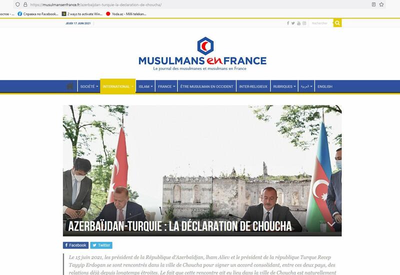 Azərbaycanlı jurnalist Fransa mediasında Şuşa bəyannaməsindən yazdı