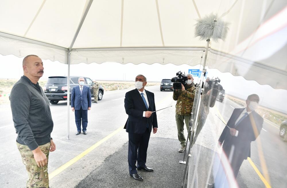 Президент Ильхам Алиев принял участие в открытии автомобильных дорог, ведущих в поселок Суговушан и село Талыш Тертерского района