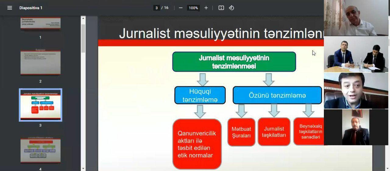 Medianın İnkişafı Agentliyində “Media etikası - jurnalist peşəkarlığının əsas prinsipidir” mövzusunda onlayn konfrans keçirilib