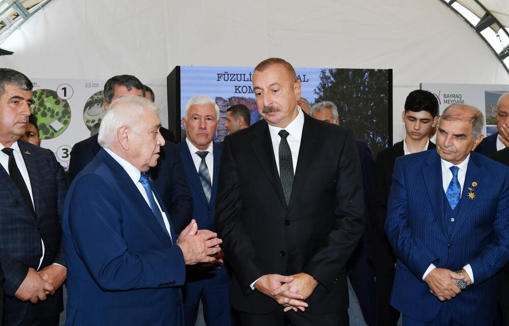 Президент Ильхам Алиев и Первая леди Мехрибан Алиева встретились с представителями общественности Физулинского района, заложили фундамент Мемориального комплекса и восстановления города