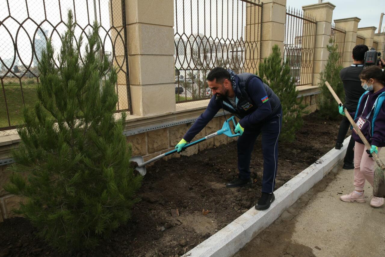 В рамках ЧМ по прыжкам на батуте и тамблингу в Баку прошла акция по посадке деревьев