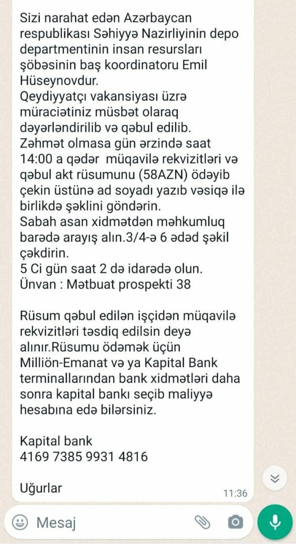 Минздрав Азербайджана о спам-сообщениях по WhatsApp