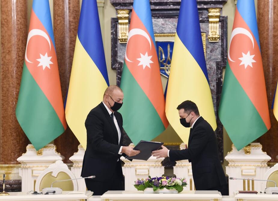 Prezident İlham Əliyevin və Volodimir Zelenskinin iştirakı ilə Azərbaycan-Ukrayna sənədlərinin imzalanması mərasimi olub