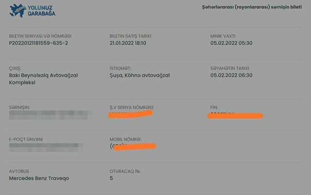 Вот как выглядят билеты на автобус в Шушу